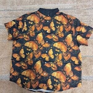 Mens Big & Tall Butterfly Print Short Sleeve Button-Up Shirt